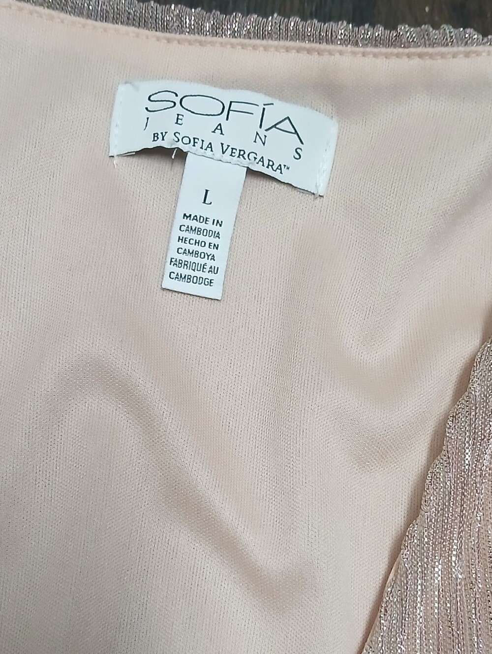 sofia by sofia vergara Metallic Blush Pink V-Neck Peplum Blouse - Picture 2 of 8